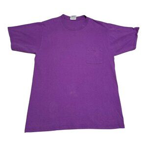 Vintage 90s‎ Tultex Purple Pocket Distressed Stained Shirt Adult Large